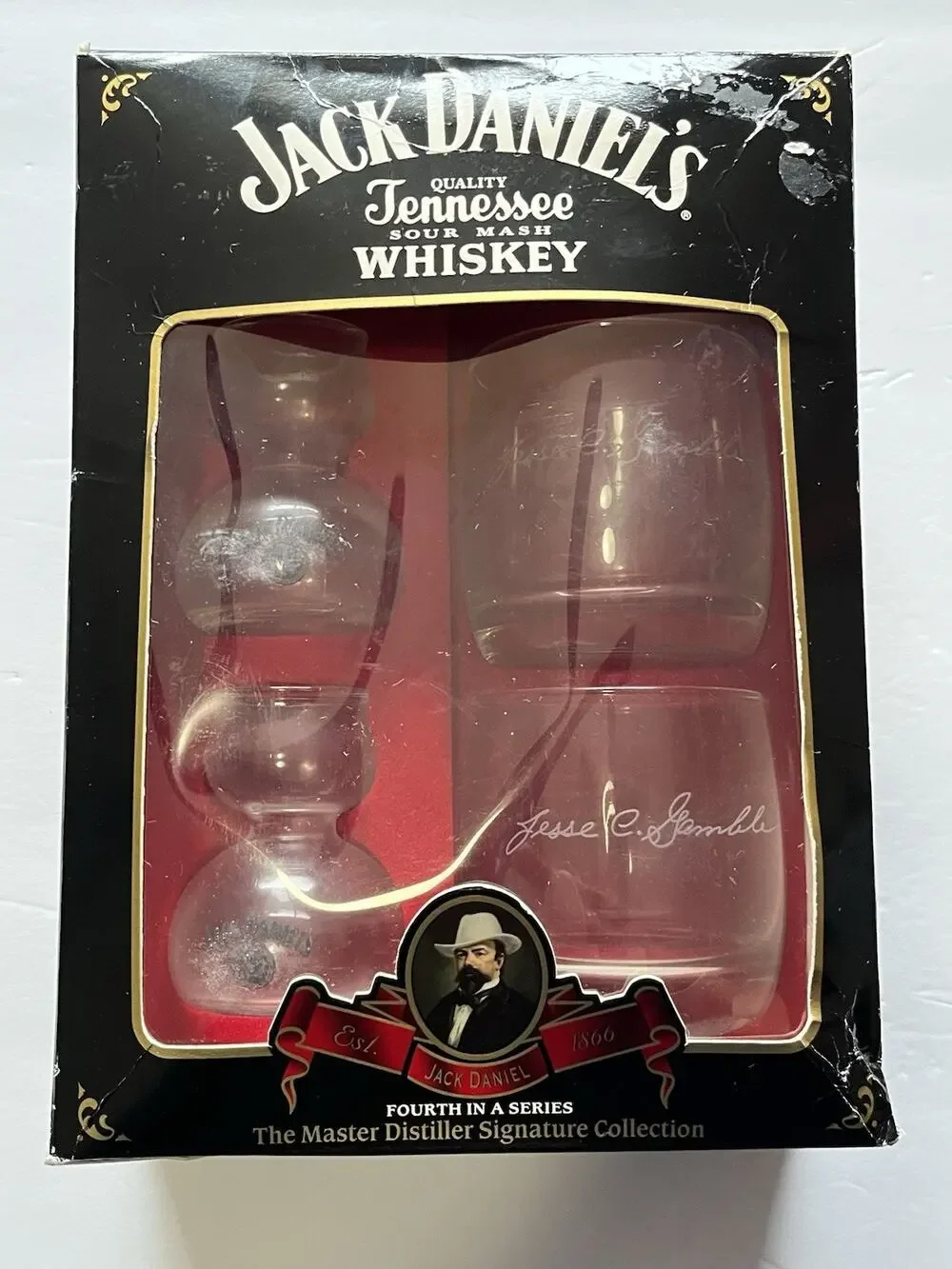 Vintage Jack Daniel’s Old No. 7 Jesse Gamble Signature Glass Set Sealed NOS